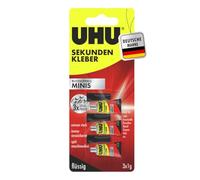 UHU Colle instantanée MINIS - Colle liquide super rapide et extrêmement forte dans des mini tubes pratiques - 3 x 1 g