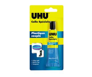 UHU Colle spéciale plastique souple - colle idéale pour toutes les matières plastiques souples, transparente, tube 30g