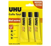 UHU Colle Tout Gel Extra - Colle Gelifiée Cristalline - Anti Goutte - Multi Matériaux - Sans Solvant - Fournitures École Et Bureau - Transparente - Lot 3 Tubes 31 g