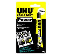 UHU Colle tout Power Flex + Clean - Colle liquide extra forte et rapide, universelle, transparente, tube 18 g