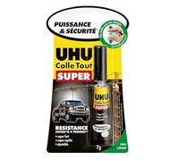 UHU Colle Tout Super - Glue Universelle Extra-Forte Tous Matériaux | Brevetée Ne Colle Pas Les Doigts - Prise Rapide ET Ajustable - Résiste à l'Humidité Et De -50°C à +100°C - Transparente - 7 g