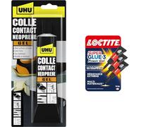 UHU Contact néoprène gel - Colle super forte universelle et gélifiée, ne goutte pas et ne file pas & Loctite Super Glue-3 Power Gel Mini Dose, colle forte enrichie en caoutchouc