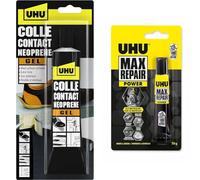 UHU Contact néoprène gel - Colle super forte universelle et gélifiée, ne goutte pas et ne file pas & Max Repair power - Colle extra puissante et flexible, transparente, idéale pour les chaussures