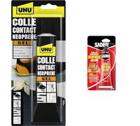 UHU Contact néoprène gel - Colle super forte universelle et gélifiée, ne goutte pas et ne file pas & Sader Colle Contact Néoprène Gel - Colle Extra Forte Tous Matériaux - Prise Immédiate