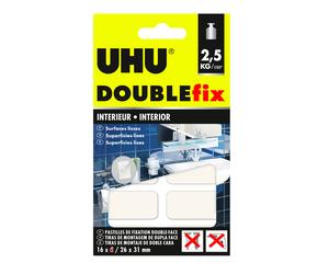 UHU Doublefix intérieur extra fort - Ruban adhésif double face, ultra puissant, blanc, 16 pastilles