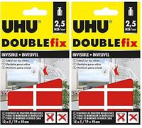 UHU Doublefix invisible - Ruban adhésif double face, ultra puissant, résistance à 2,5kg, transparent, 12 pastilles 40mm x 19 mm (Lot de 2)