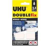 UHU Doublefix - Ruban Adhésif Double Face intérieur | Extra-Fort et Durable- Multi-Supports : Métal, Carrelage, Plastique, Verre, Bois, Plâtre, Pierre - Blanc - 16 Pastilles
