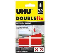 UHU Doublefix - Ruban Adhésif Double Face Invisible - Extra-Fort 2,5 kg/pastille - Intérieur/Extérieur - Multi-Support : Métal, Carrelage, Plastique, Verre, Bois, Pierre - 12 pastilles transparentes