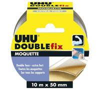 UHU Doublefix - Ruban Adhésif Double Face Moquette/Tapis | Extra-Fort et Durable- Multi-Supports : Métal, Carrelage, Plastique, Verre, Bois, Plâtre, Pierre -Blanc - 10 m x 50 mm