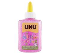 UHU Glitter Glue - Idéale loisir créatif, formule adaptée pour les enfants, lavable, rose, bouteille de 88,5ml