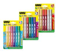 UHU Glitter Glue Lot de 3 tubes de colle pailletée pour bricolage avec pointe doseuse fine, 6 x 10 ml (kit complet)