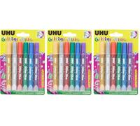 UHU Glitter Glue originale - Idéale loisir créatif, formule adaptée pour les enfants, lavable, multicolore, 6 tubes 10ml (Lot de 3)