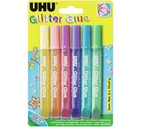 UHU Glitter Glue - Shiny - Colle Pailletée Loisirs Créatifs - Adaptée Enfants Scrapbooking Et Décoration - Lavable À L Eau - Multicolore - 6 Tubes 10 ml