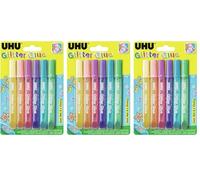 UHU Glitter Glue Shiny - Idéale loisir créatif, formule adaptée pour les enfants, lavable, multicolore, 6 tubes 10ml (Lot de 3)