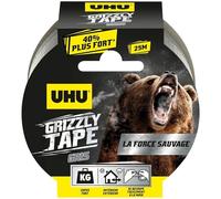 UHU Grizzly Tape - Ruban Adhésif De Réparation Universel Et Waterproof | Ruban Toilé Pour Réparation, Étanchéïté - Extra-Fort - Intérieur/Extérieur - Se Déchire à la Main - Gris - 25 m x 50