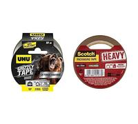 UHU Grizzly tape - Ruban adhésif toilé waterproof pour réparer, consolider, colmater, connecter, ultra fort et durable, gris, 10mx50mm & Ruban adhésif d’emballage Scotch pour fermeture