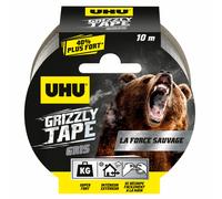 UHU Grizzly tape - Ruban adhésif toilé waterproof pour réparer, consolider, colmater, connecter, ultra fort et durable, gris, 10mx50mm