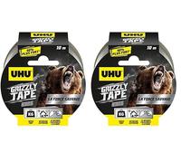 UHU Grizzly tape - Ruban adhésif toilé waterproof pour réparer, consolider, colmater, connecter, ultra fort et durable, gris, 10mx50mm (Lot de 2)