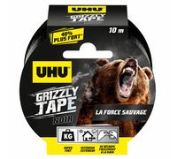 UHU Grizzly tape - Ruban adhésif toilé waterproof pour réparer, consolider, colmater, connecter, ultra fort et durable, noir, 10mx50mm
