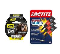 UHU Grizzly tape - Ruban adhésif toilé waterproof pour réparer, consolider & Loctite Super Glue-3 Power Gel Mini Dose, colle forte enrichie en caoutchouc, mini-dose de colle gel ultra-résistante