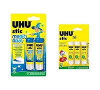 UHU lot 5 stics - Bâton de colle sans solvant, blanche, 2 stics magic blue + 3 stics