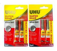 UHU Lot de 2 paquets de chacun 2 tubes de colle extra forte et ultra rapide Tube 3 g