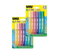 UHU Lot de 2 tubes de colle pailletée pour bricolage avec pointe doseuse fine, 6 x 10 ml (Glitter Glue - Shiny)