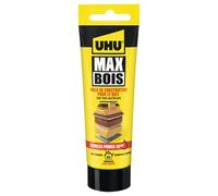 UHU Max Bois - Colle à Bois Express - Extra Forte et Séchage Rapide - Résistante à l'eau (D4) - Intérieur-Extérieur - Sans Solvant - Blanche - Tube de 100 g