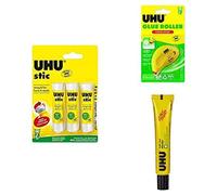 UHU pack de colles essentielles - 3 stics 8,2g + Roller de colle permanent 9,5m+ colle liquide universelle flextube 20g