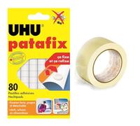 UHU Patafix blanche - pastilles adhésives prédécoupées, pâte à fixer, repositionnables, blanche & OFITURIA Ruban d'emballage transparent pour emballer des boîtes en carton