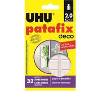 UHU Patafix Déco - Pastilles Adhésives Prédécoupées - Fixation Super Forte Jusqu'à 3 Kg - Testées Sous Contrôle Dermatologique - Blanches - 32 Pastilles Adhésives Double Face