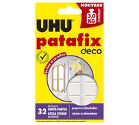 UHU Patafix Déco - Pastilles Adhésives Prédécoupées - Fixation Super Forte Jusqu'à 3 Kg - Testées Sous Contrôle Dermatologique - Blanches - 32 Pastilles Adhésives Double Face