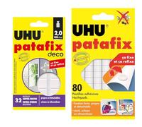 UHU Patafix Déco - pastilles adhésives prédécoupées, pâte à fixer, super-Fortes (Jusqu'à 2 kg) & Patafix blanche - pastilles adhésives prédécoupées, pâte à fixer, repositionnables, blanche