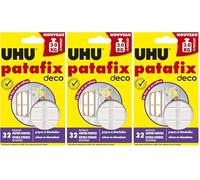 UHU Patafix Déco - pastilles adhésives prédécoupées, pâte à fixer, super-Fortes (Jusqu'à 2 kg), repositionnables, blanche, 32 pastilles (Lot de 3)