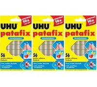 UHU Patafix invisible - pastilles adhésives prédécoupées, pâte à fixer, transparente, 56 pastilles (Lot de 3)