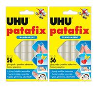 UHU Patafix Lot de 2 pastilles adhésives transparentes double face 112 | Invisible sur verre, résistant aux UV, amovible, jusqu'à 500 g par bloc, montage propre