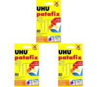 UHU Patafix originale - Pastilles adhésives prédécoupées, repositionnables, jaune, 80 pastilles (Lot de 3)