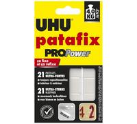 UHU Patafix ProPower - Pastilles Adhésives Double Face Tous Supports | Fixation Rapide, Repositionnable et Ultra Forte Jusqu'à 4 Kg - Testées Sous Contrôle Dermatologique - Blanches - 21 Pastilles