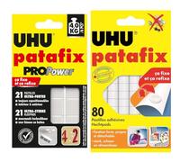 UHU Patafix Propower - pastilles adhésives prédécoupées, pâte à fixer, ultra-fortes (jusqu'à 3 kg) & Patafix blanche - pastilles adhésives prédécoupées, pâte à fixer, repositionnables, blanche