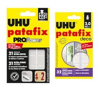 UHU Patafix Propower - pastilles adhésives prédécoupées, pâte à fixer, ultra-fortes & Patafix Déco - pastilles adhésives prédécoupées, pâte à fixer, super-Fortes, repositionnables
