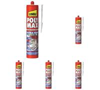 UHU Poly Max - Mastic-Colle Extra-Fort Séchage Rapide - Pour Coller, Assembler, Jointer - Tous Matériaux & Surfaces - Intérieur/Extérieur - Sans Solvants - Blanc - Cartouche 425 g (Lot de 5)