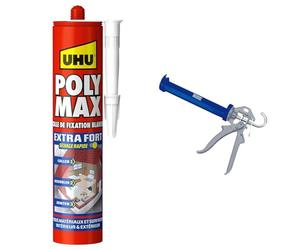 UHU Polymax extra fort- Mastic/colle de fixation MSP pour coller, assembler et jointer & Alyco 198805 Pistolet renforcé de 225 mm pour tubes de silicone et mastic