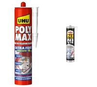 UHU Polymax extra fort- Mastic/colle de fixation MSP pour coller, assembler et jointer & Pattex Ni Clou Ni Vis | Fix Crystal - Colle de fixation extra forte pour intérieur et extérieur