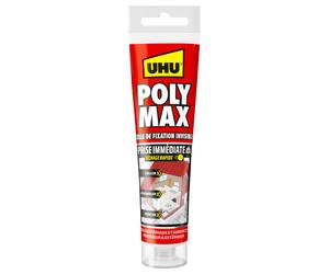 UHU Polymax prise immédiate- Mastic/colle MSP pour coller, assembler et jointer, toutes surfaces, ultra solide, sans solvants, blanc, tube 165 g