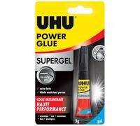 UHU Power Glue - Glue Extra-Forte Supergel - Multi-Supports : Plastique, Métal, Bois, Matériaux Non Poreux - Ne Coule Pas - Résistante à L'eau - Application Précise - Transparente - 2 Tubes de 3 g