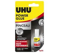 UHU Power Glue - Glue Extra-Forte avec Pinceau - Pour Tous Types de Supports - S'Etale Facilement Sur de Larges Surfaces - Résistante à L'eau - Transparente - Flacon avec Pinceau Applicateur 5 g