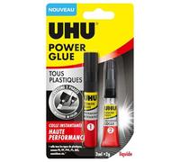 UHU Power glue tous plastiques - colle instantanée, ultra rapide et forte, tous plastiques, transparente, tube activateur 3ml + tube colle 2g