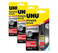 UHU Power glue gel - Colle instantanée ultra rapide et forte, ne coule pas, sans solvants, transparente, tubes 2x3g (Lot de 3)