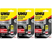 UHU Power Glue - Glue Extra-Forte Control - Multi-Supports : Plastique, Métal, Bois, Matériaux Non Poreux - Ne Coule Pas - Résistante à L'eau - Application Précise - Transparente - Tube 5 g