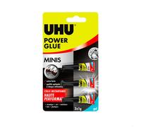 UHU Power glue minis gel - Colle instantanée ultra rapide et forte, ne coule pas, sans solvants, transparente, tubes 3x1g